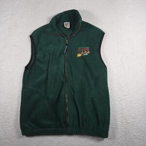 Vintage Polar Graphics Fleece Zip Up Vest Size L Santa Claus House Made In Usa